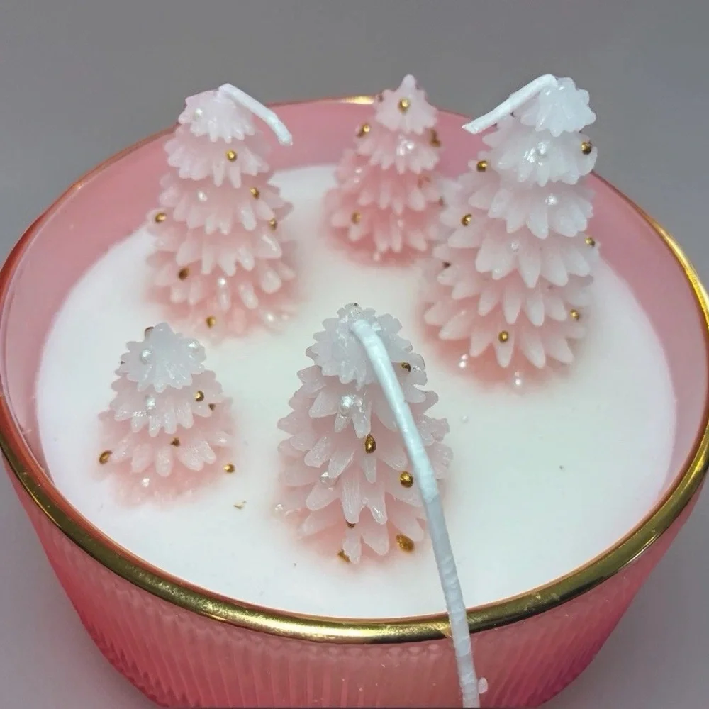 Sincerely Jules Pink Pine Trees Candle in Glass Dish Christmas Holiday Decor NWT